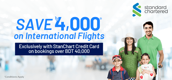 Flat BDT 4000 discount while purchasing International Flights with Standard Chartered Credit Card image