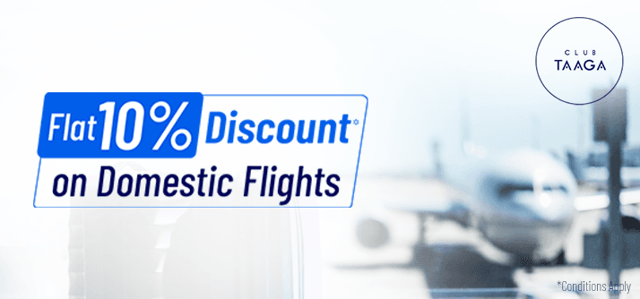 Flat 10% off on domestic flight tickets for Taaga Club Members image
