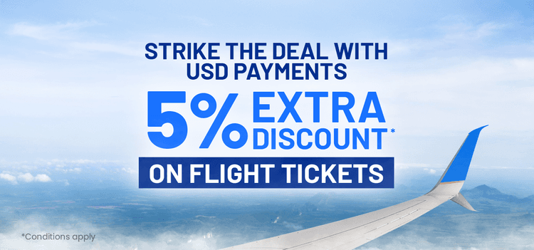 Enjoy extra 5% discount on USD payments while purchasing flight tickets image
